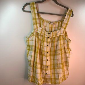 a.n.a. Womens Gold/White Plaid Button Down Loose Fit Camisole Tank Top L NWOT